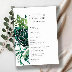 Tropisk monstera Grönt Leafy Foliage Bröllop Program