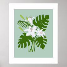 Tropisk Monstera Liljebukett Affisch