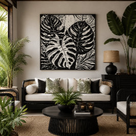 Tropisk Monstera Linocut stil konst Canvastryck