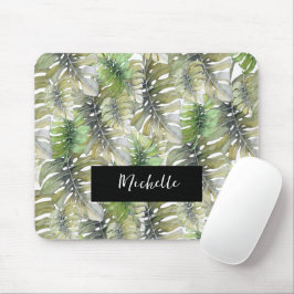 Tropisk Monstera Palm Pastell Monogram Musmatta