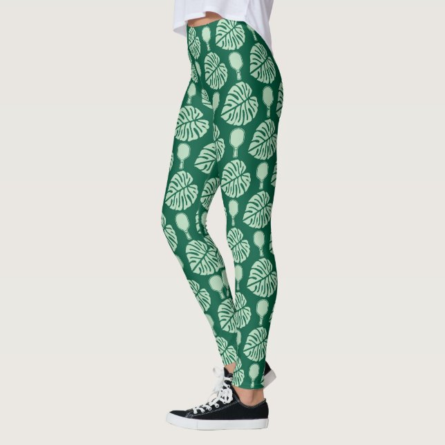 Tropisk Monstera Pickleball Bröllopsdusch Leggings (Vänster)