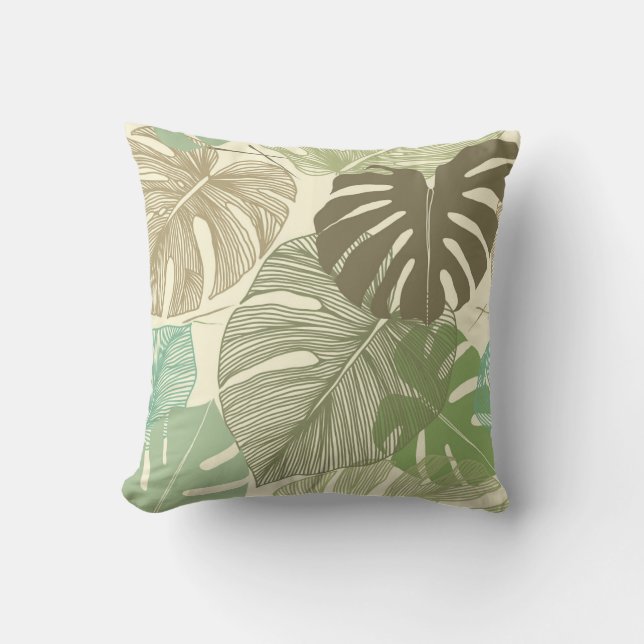 Tropisk monstera Retro Hand-Drawn Mönster Kudde (Framsida)