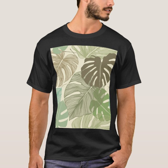 Tropisk monstera Retro Hand-Drawn Mönster T Shirt (Framsida)