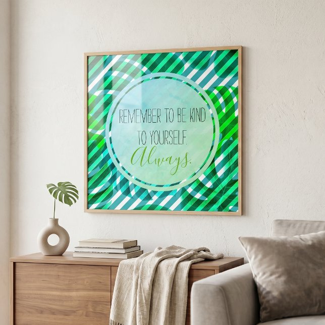 Tropisk Monstera Turkosa Ränder Självomsorg Citat Poster (Skapare uppladdad)