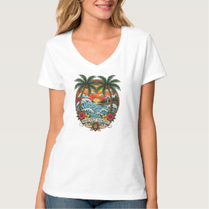 Tropisk Monterey Palm Waves Tattoo T-shirt