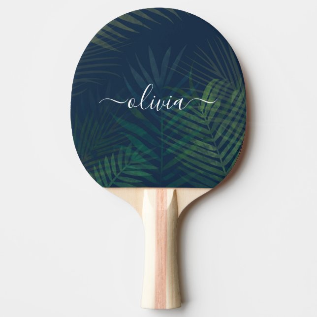 Tropisk Mörk grönt Handflatan Lövs Ping Pong Paddl Pingisracket (Framsidan)