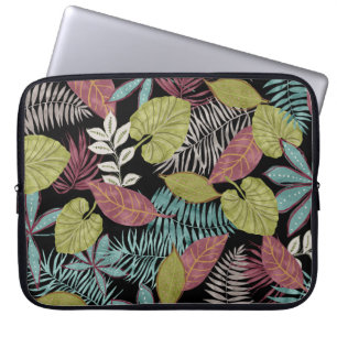 Tropisk Mörk Löv: Textildesign Mönster Laptop Fodral