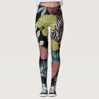 Tropisk Mörk Löv: Textildesign Mönster Leggings