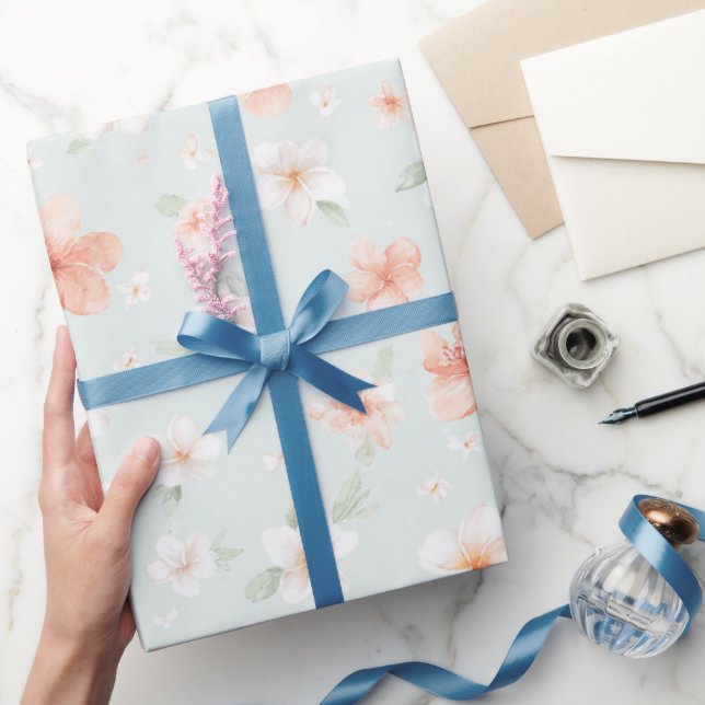 Tropisk Mynta Persika Vit Blommig Födelsedag Presentpapper (Gifting)