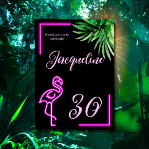 Tropisk neon-rosa flamingo 30års födelsedag inbjudningar