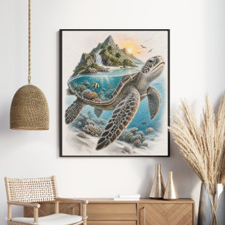 Tropisk ö havssköldpadda korallrev poster