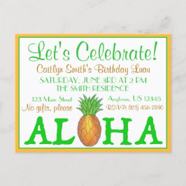 Tropisk ö Luau Ananas Hawaii Aloha Party Inbjudan Vykort