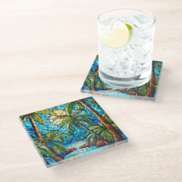 Tropisk ö på nattstuckna glaskonst