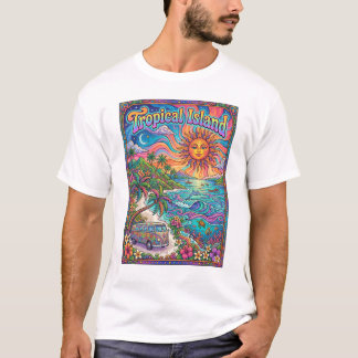 tropisk ö psykedelisk hippie stil design t shirt