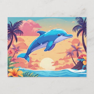 Tropisk ö-solförmiddag och delfin  vykort