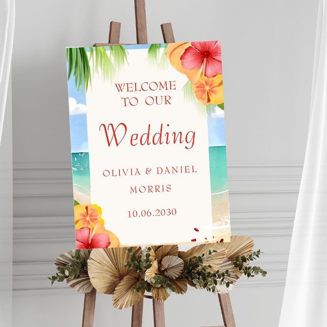 Tropisk ö-strand Blommig Bröllopsskylt Poster (Skapare uppladdad)