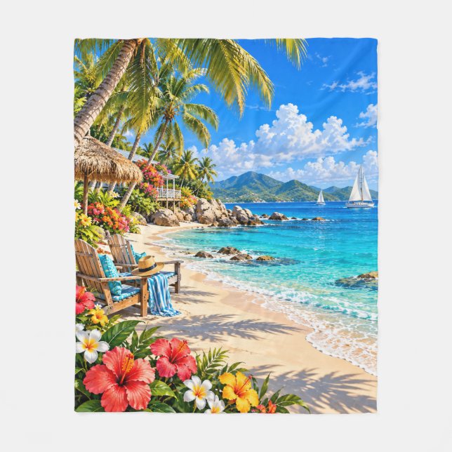 Tropisk ö-strand fleecefilt (Framsidan)