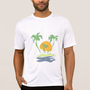 Tropisk ö-strand scen. Palmträd kontur T Shirt