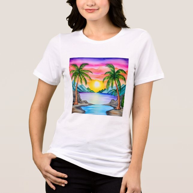 Tropisk ö-strand solnedgång t shirt (Framsida)