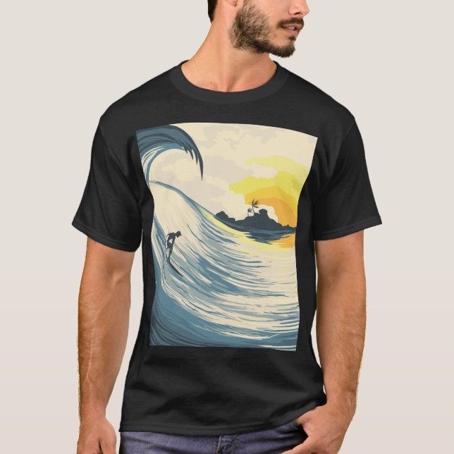 Tropisk ö, våg, solnedgång. t shirt (Framsida)