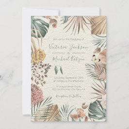 Tropisk oas Modern Palm blad Bröllopsinbjudan Inbjudningar