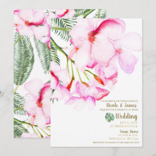 Tropisk Oas Rosa Grön Hawaiiansk Blommig Bröllop Inbjudningar