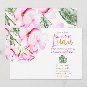Tropisk Oas Rosa Grön Hawaiiansk Blommig Sweet 16 Inbjudningar