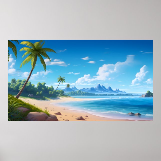 Tropisk ocean ö sandig strand strand  poster (Framsidan)