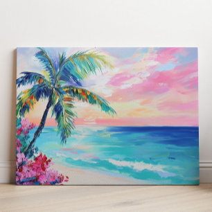 Tropisk Ocean Solnedgång Konst, Palmtree Canvastryck