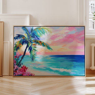 Tropisk Ocean Solnedgång Konst, Palmtree Poster
