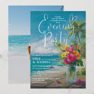 Tropisk Ocean Strand Blommig Foto Kvällsfest Inbjudningar