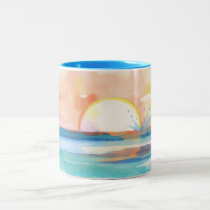 Tropisk Oceanstänk Solnedgång Konst Mugg