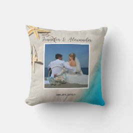 Tropisk oceanstrand brudbrudgumme foto bröllop kudde