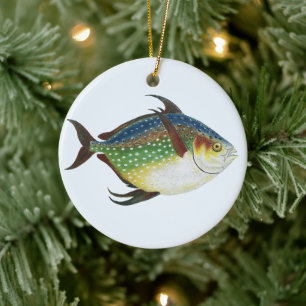 Tropisk Opah-fisk, Marin Akvatisk Djur i Vintage-s Julgransprydnad Keramik
