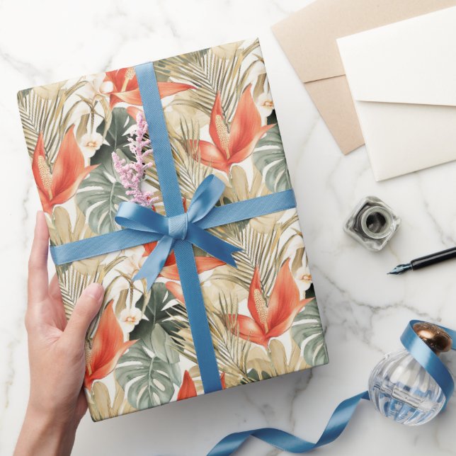 Tropisk Orange Anthurium Blommig Bröllopsdusch Presentpapper (Gifting)