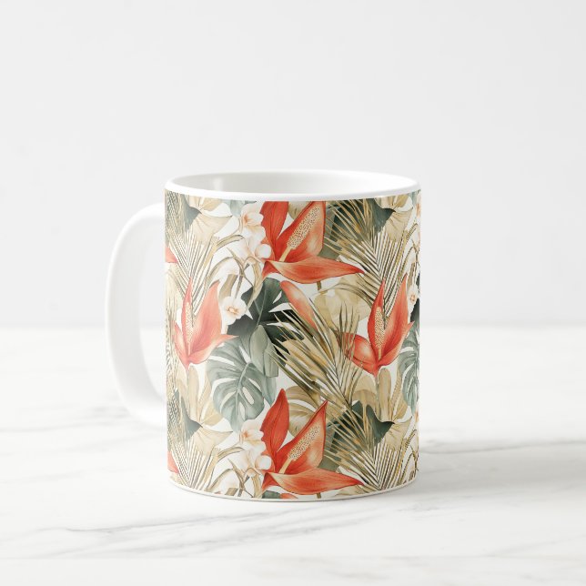 Tropisk Orange Anthurium Blommigt Jungle Kaffemugg (Framsida vänster)