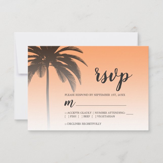 Tropisk Orange Beach Wedding Handflatan Träd OSA Kort (Framsida)