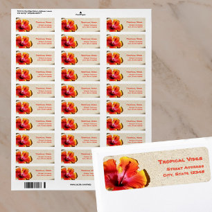 Tropisk Orange Hibiscus Blommar på Sand adress Returadress Etikett