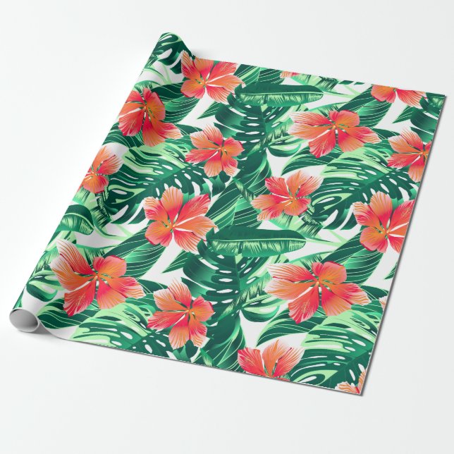 Tropisk orange hibiscus presentpapper (Utrullad)