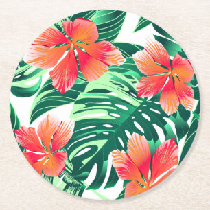 Tropisk orange hibiscus underlägg papper rund
