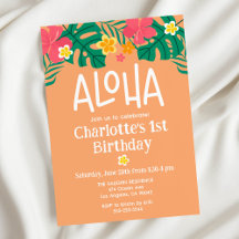 Tropisk Orange Luau Aloha Birthday-inbjudan