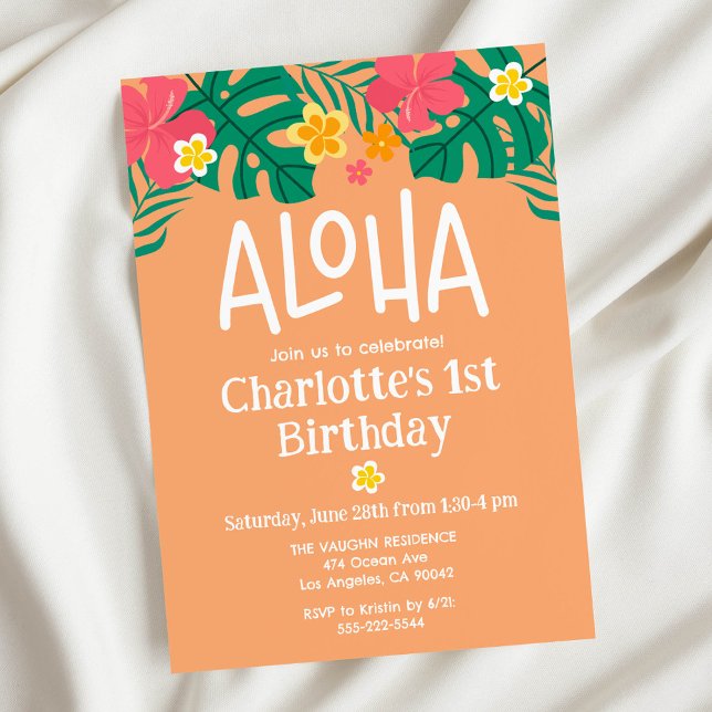 Tropisk Orange Luau Aloha Birthday-inbjudan Inbjudningar (Skapare uppladdad)