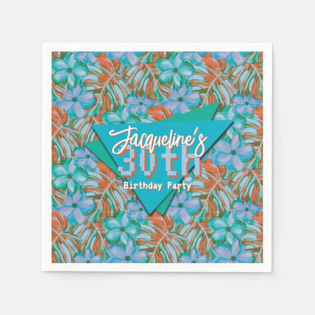 Tropisk Orange och blå Blommigt födelsedag Pappersservett (Framsidan)