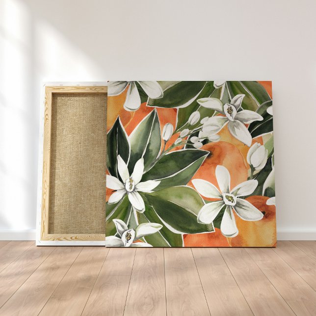 Tropisk Orange och blommor Vattenfärg Mönster Canvastryck (Skapare uppladdad)