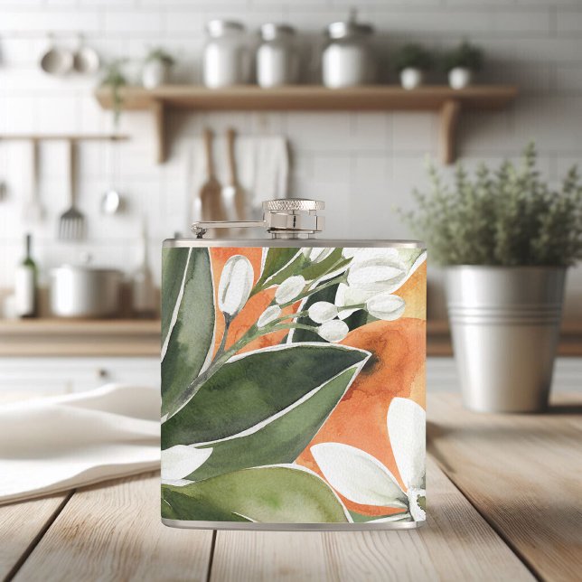 Tropisk Orange och blommor Vattenfärg Mönster Fickplunta (Skapare uppladdad)