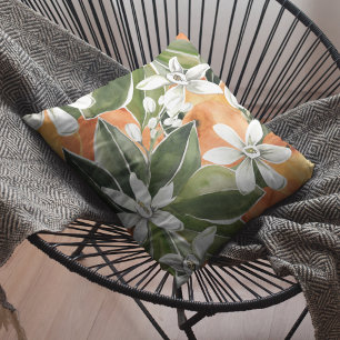Tropisk Orange och blommor Vattenfärg Mönster Kudde