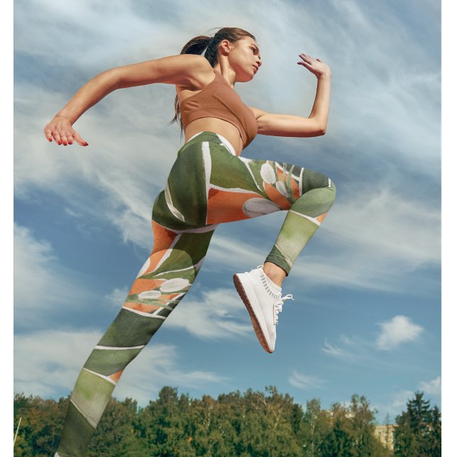 Tropisk Orange och blommor Vattenfärg Mönster Leggings (Skapare uppladdad)