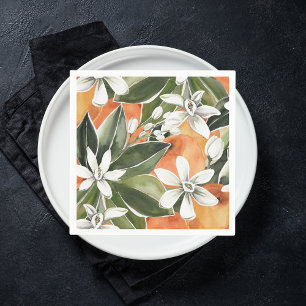 Tropisk Orange och blommor Vattenfärg Mönster Pappersservett