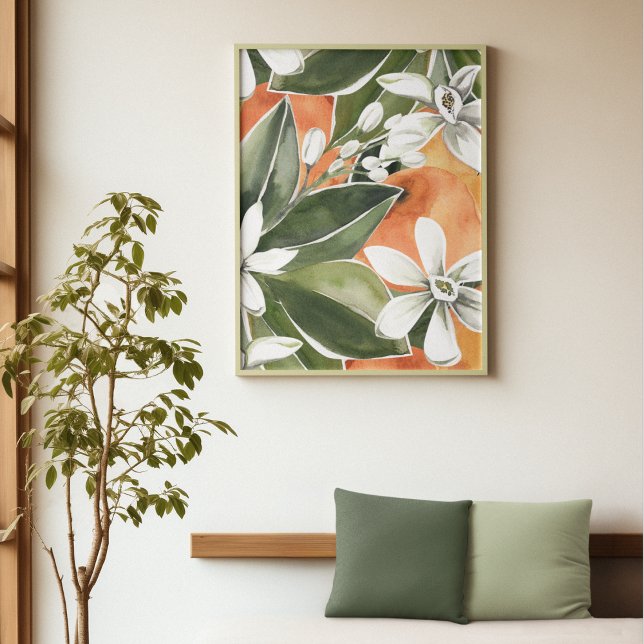 Tropisk Orange och blommor Vattenfärg Mönster Poster (Skapare uppladdad)