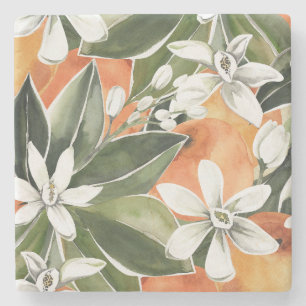 Tropisk Orange och blommor Vattenfärg Mönster Stenunderlägg